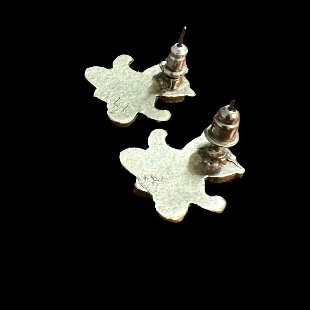Bear Earrings Silver Tone Pink‎ Heart Tummy Pierced Vintage